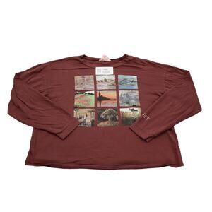 French Pastry Shirt Mens M Maroon Natures Design in front Long Sleeve Crew Neck